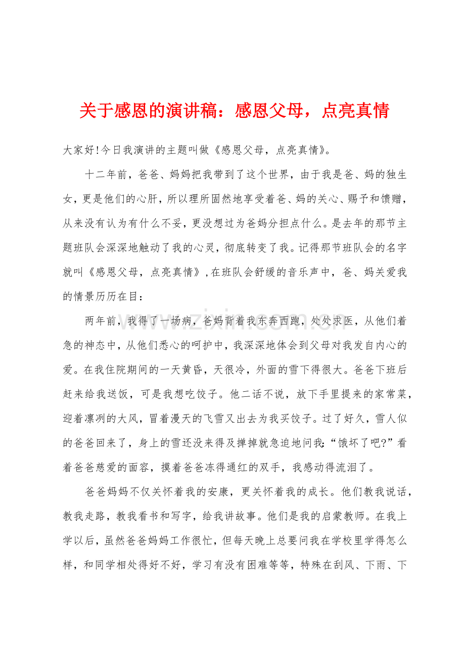 关于感恩的演讲稿感恩父母点亮真情.docx_第1页