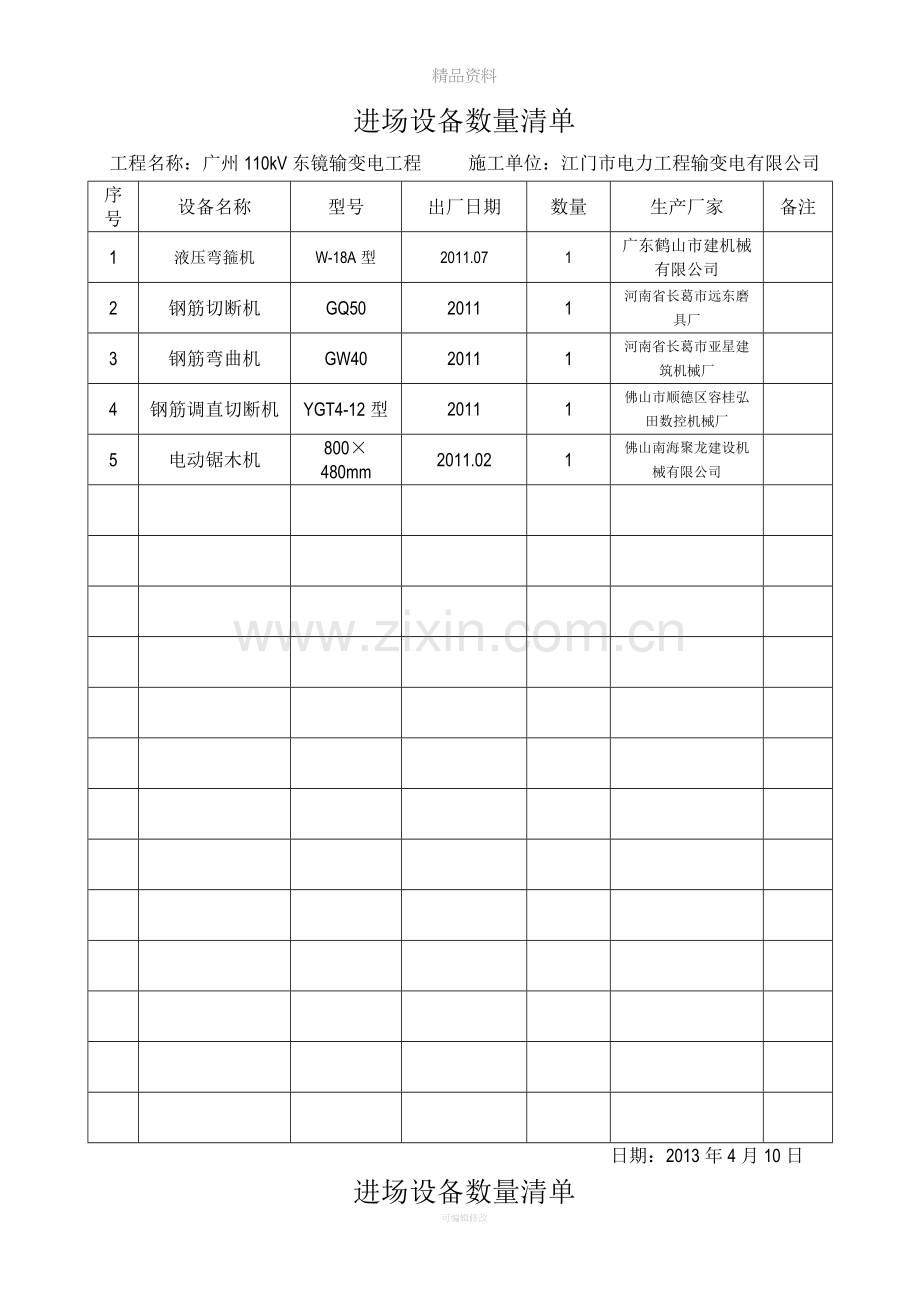 进场材料数量清单.doc_第1页