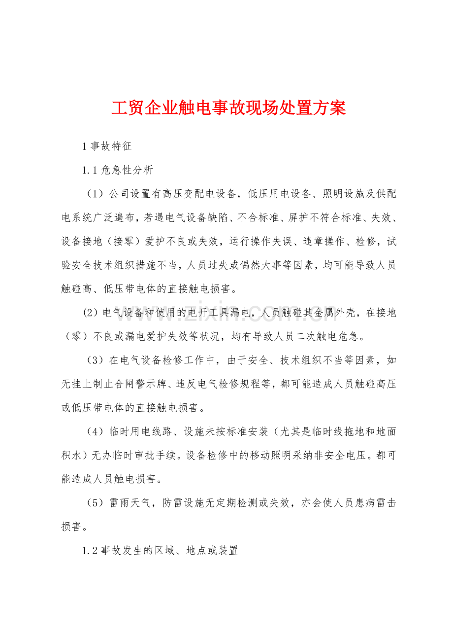 工贸企业触电事故现场处置方案.docx_第1页