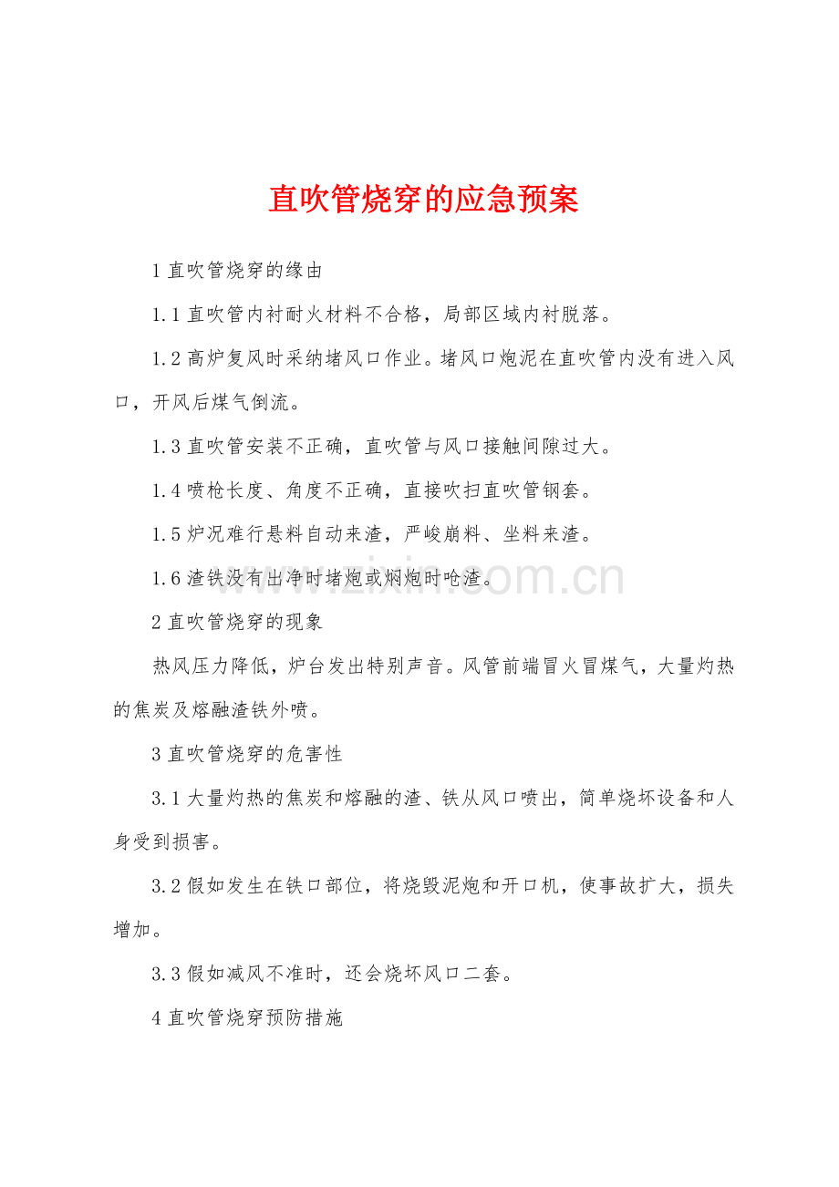 直吹管烧穿的应急预案.docx_第1页