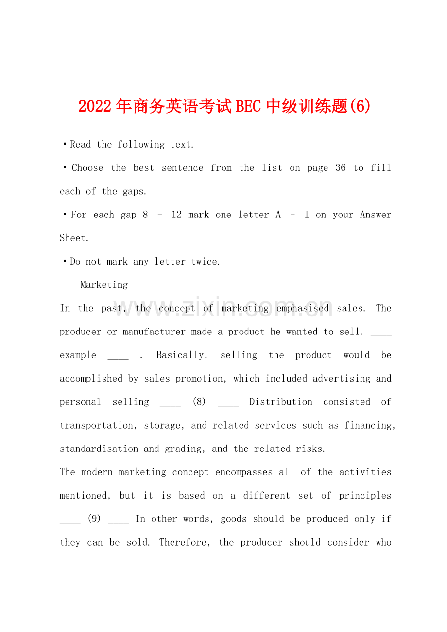 2022年商务英语考试BEC中级训练题6.docx_第1页