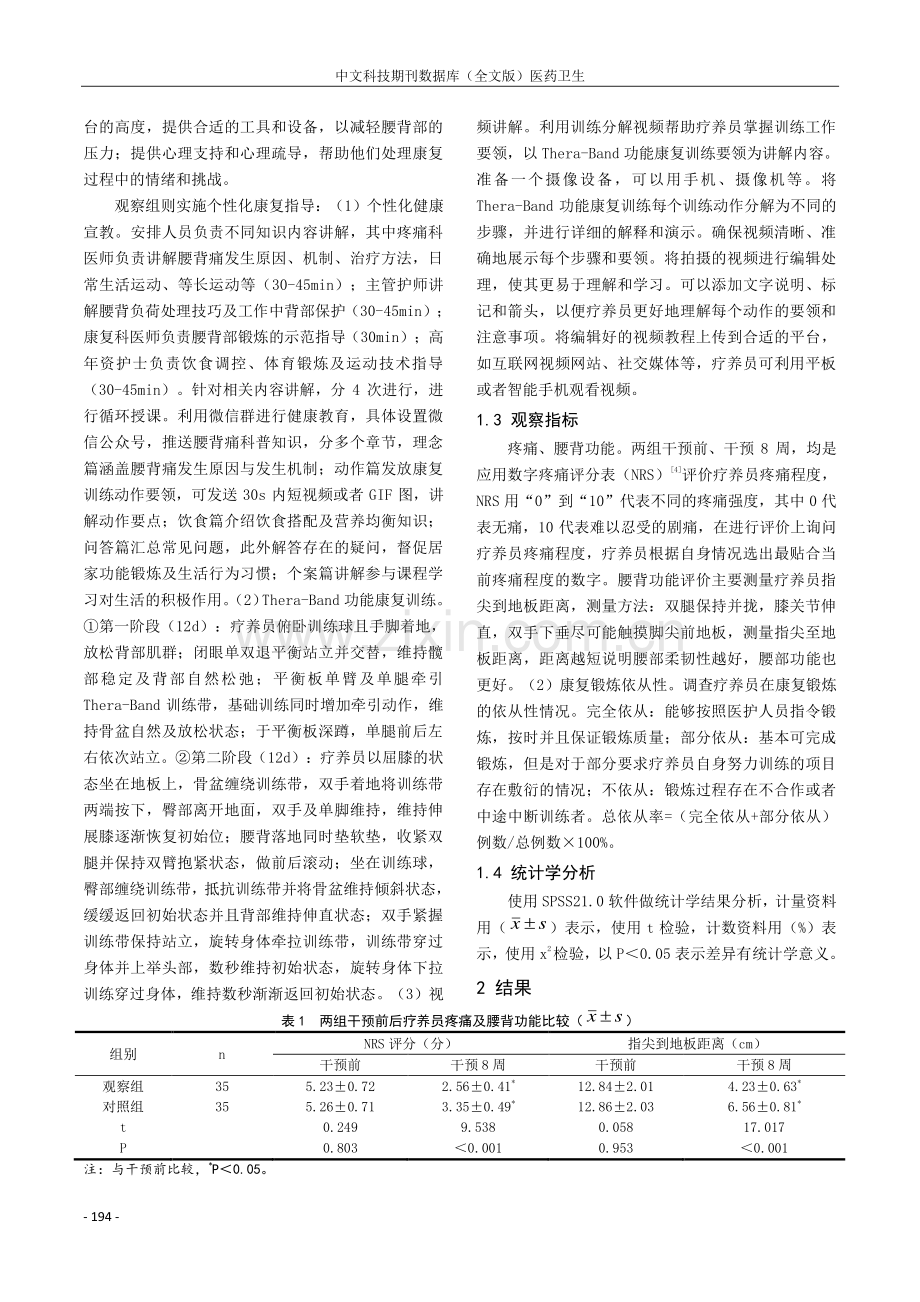 个性化康复指导在腰背痛特勤疗养员躯体功能康复中的应用价值.pdf_第2页