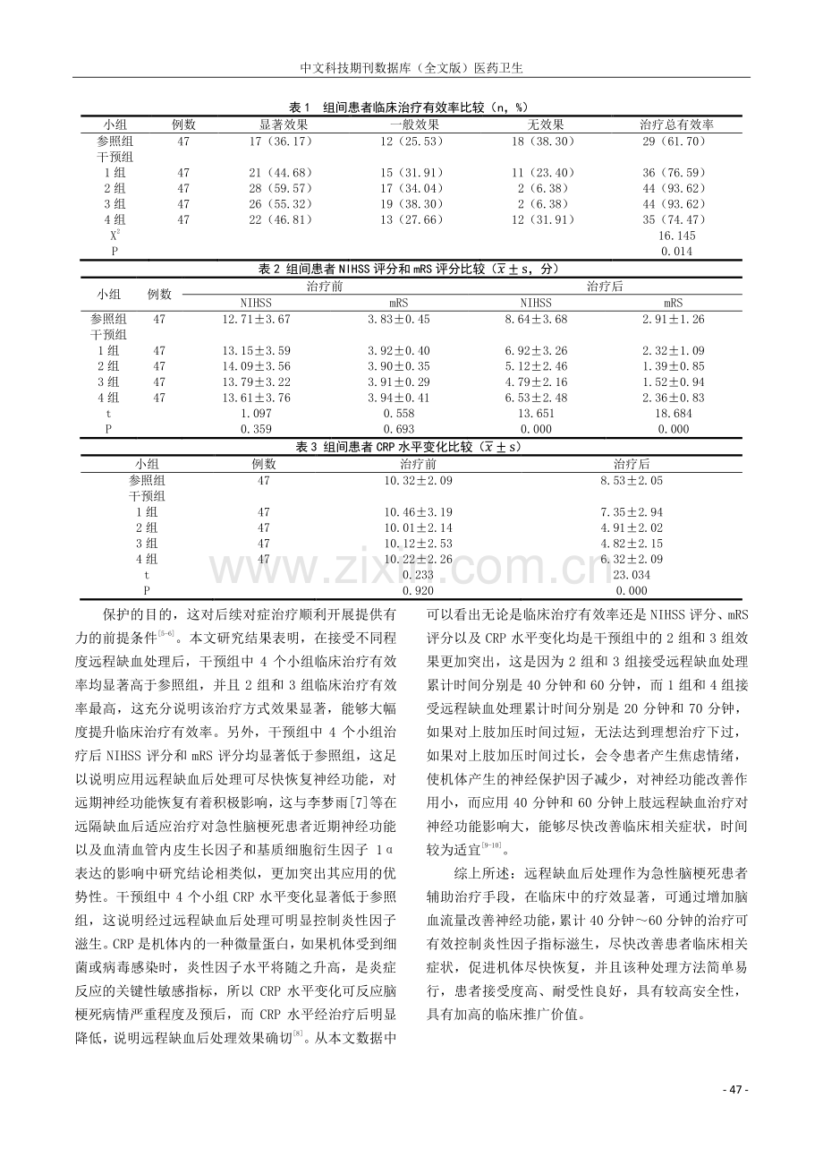 不同程度远程缺血后处理治疗急性脑梗死临床研究.pdf_第3页