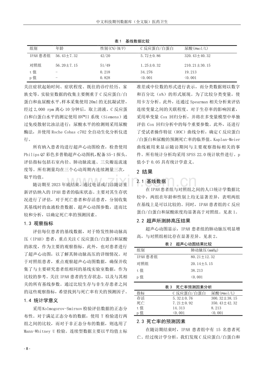 C反应蛋白_白蛋白、血尿酸在特发性肺动脉高压的预后相关性研究.pdf_第2页