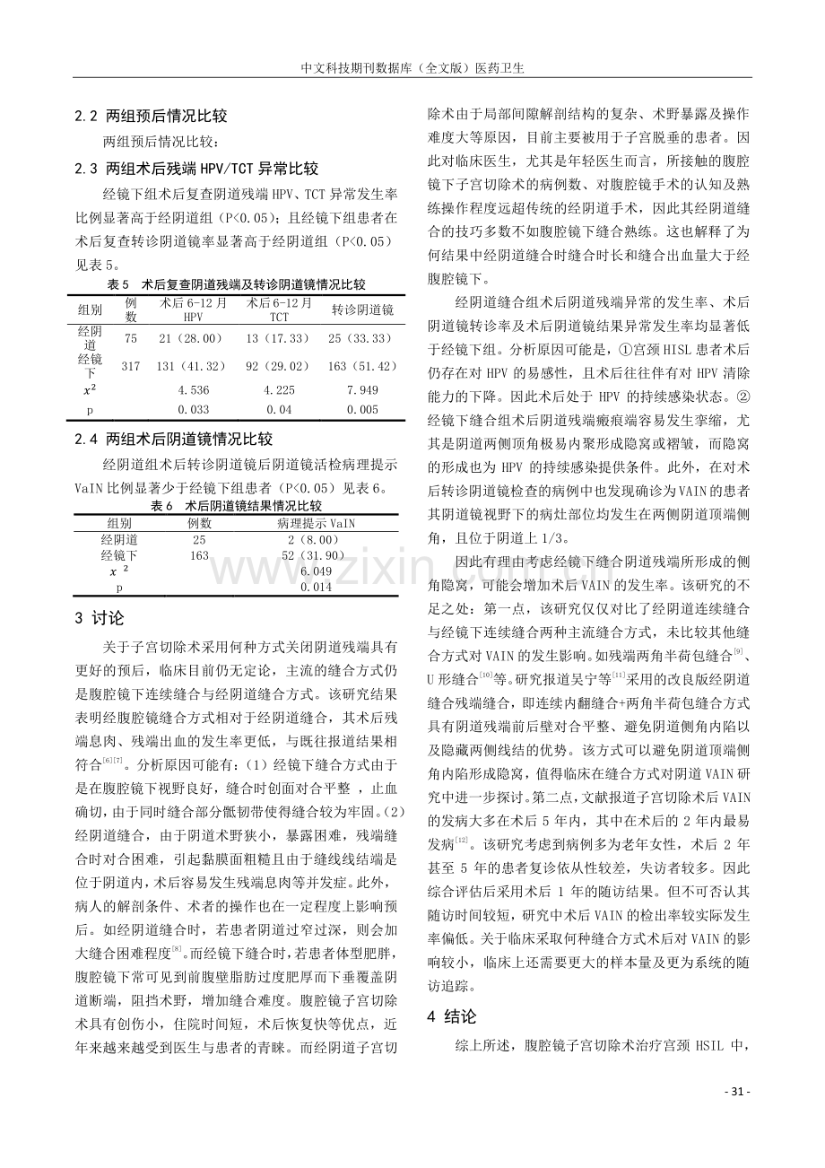 宫颈HSIL行腹腔镜全子宫切除术中阴道残端缝合方式对阴道上皮内病变发生率的影响.pdf_第3页