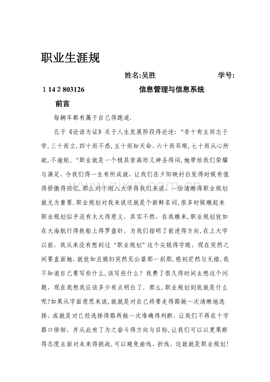 信息管理与信息系统职业规划.doc_第1页