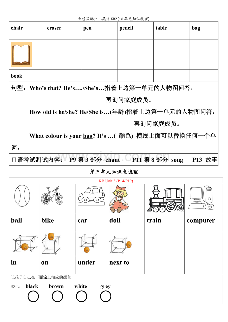 剑桥国际少儿英语KB2(16单元知识梳理).doc_第2页