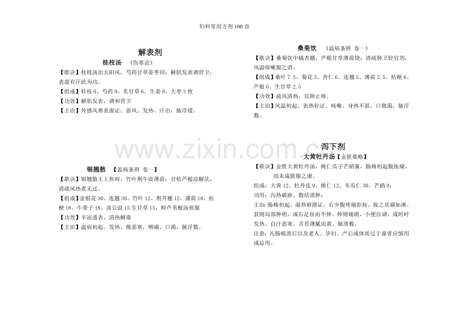 妇科常用方剂100首.doc_第1页