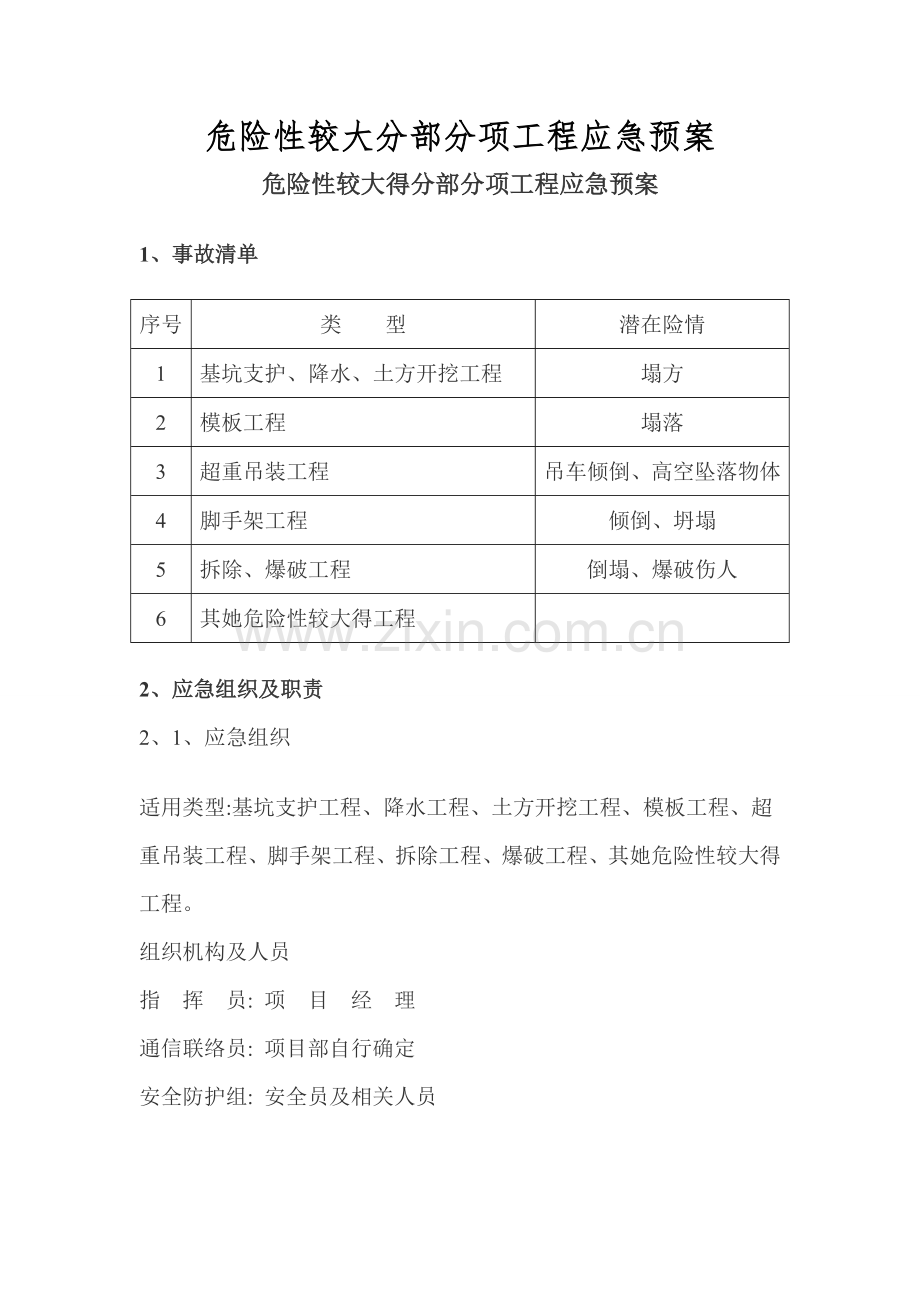 危险性较大得分部分项工程应急预案.doc_第1页