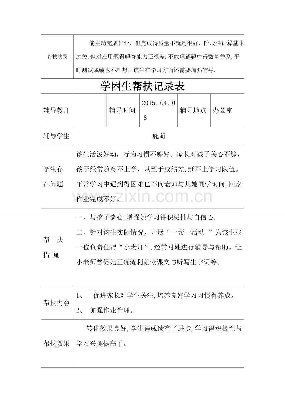 学困生帮扶记录表-关爱学困生活动记录表.doc_第3页