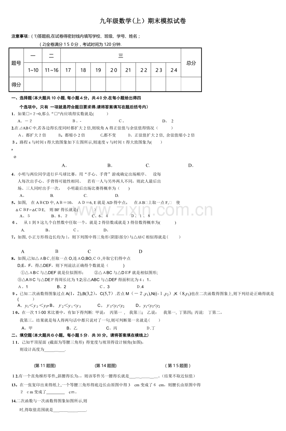 九年级数学(上)期末模拟试卷.doc_第1页