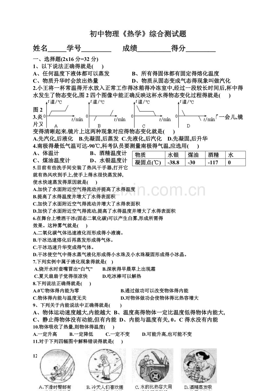 初中物理热学综合测试题分享.doc_第1页