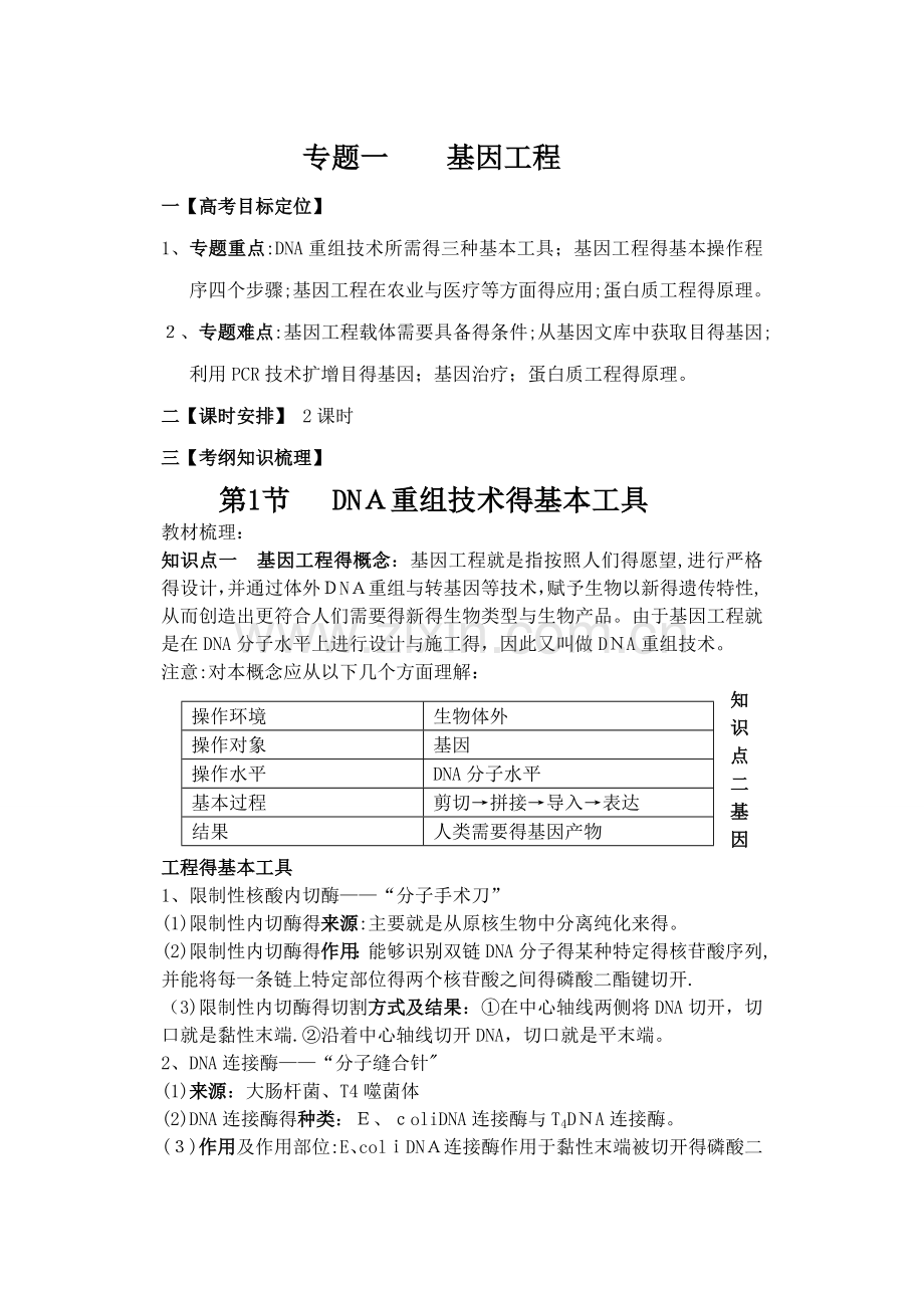 专题一、基因工程知识点归纳.doc_第1页