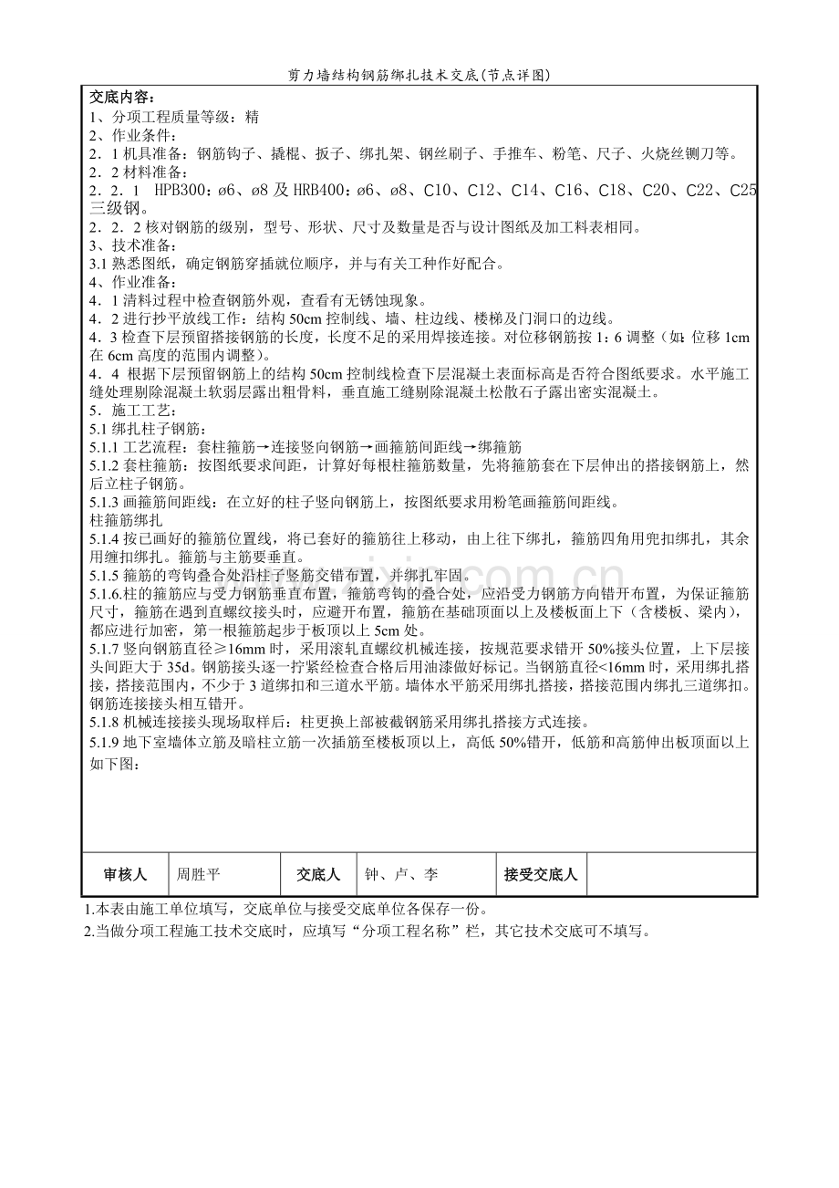 剪力墙结构钢筋绑扎技术交底(节点详图).doc_第1页