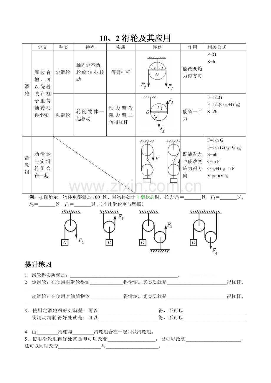 滑轮知识点及练习.doc_第1页