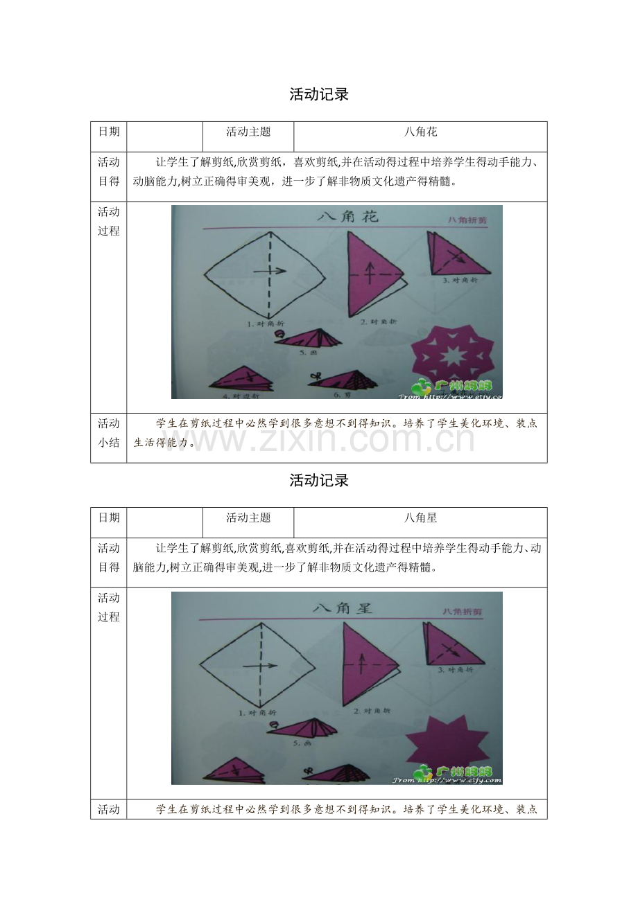 乡村少年宫剪纸活动记录.doc_第1页