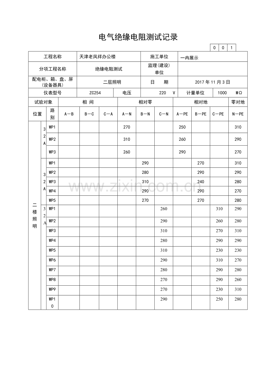 电气绝缘电阻测试记录.doc_第2页