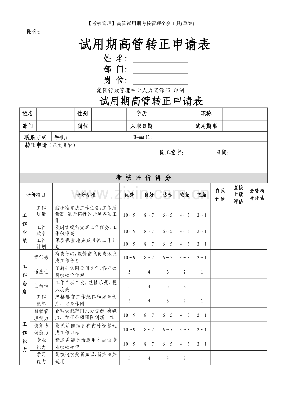 【考核管理】高管试用期考核管理全套工具(草案).doc_第1页