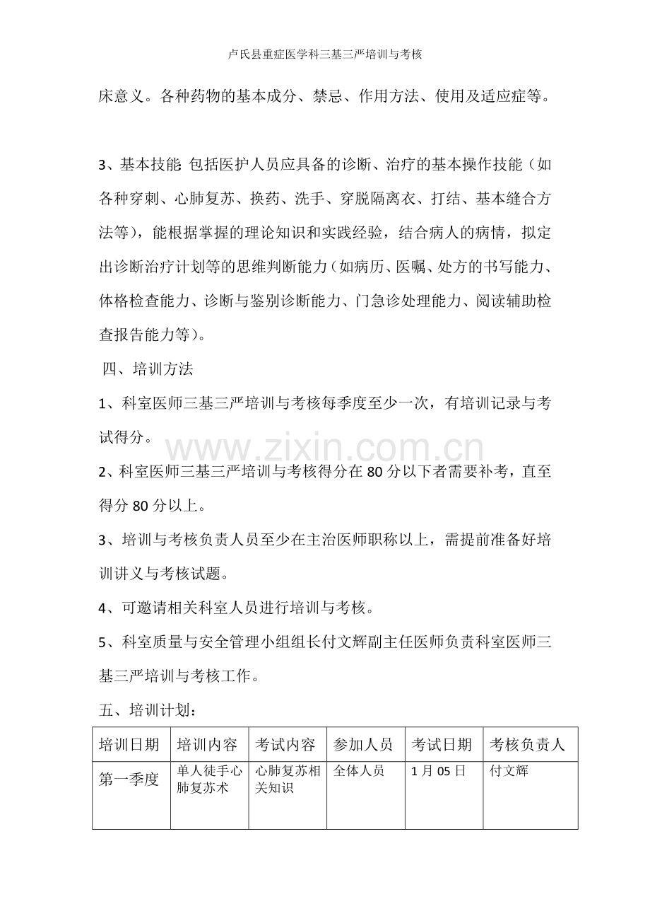 卢氏县重症医学科三基三严培训与考核.doc_第2页