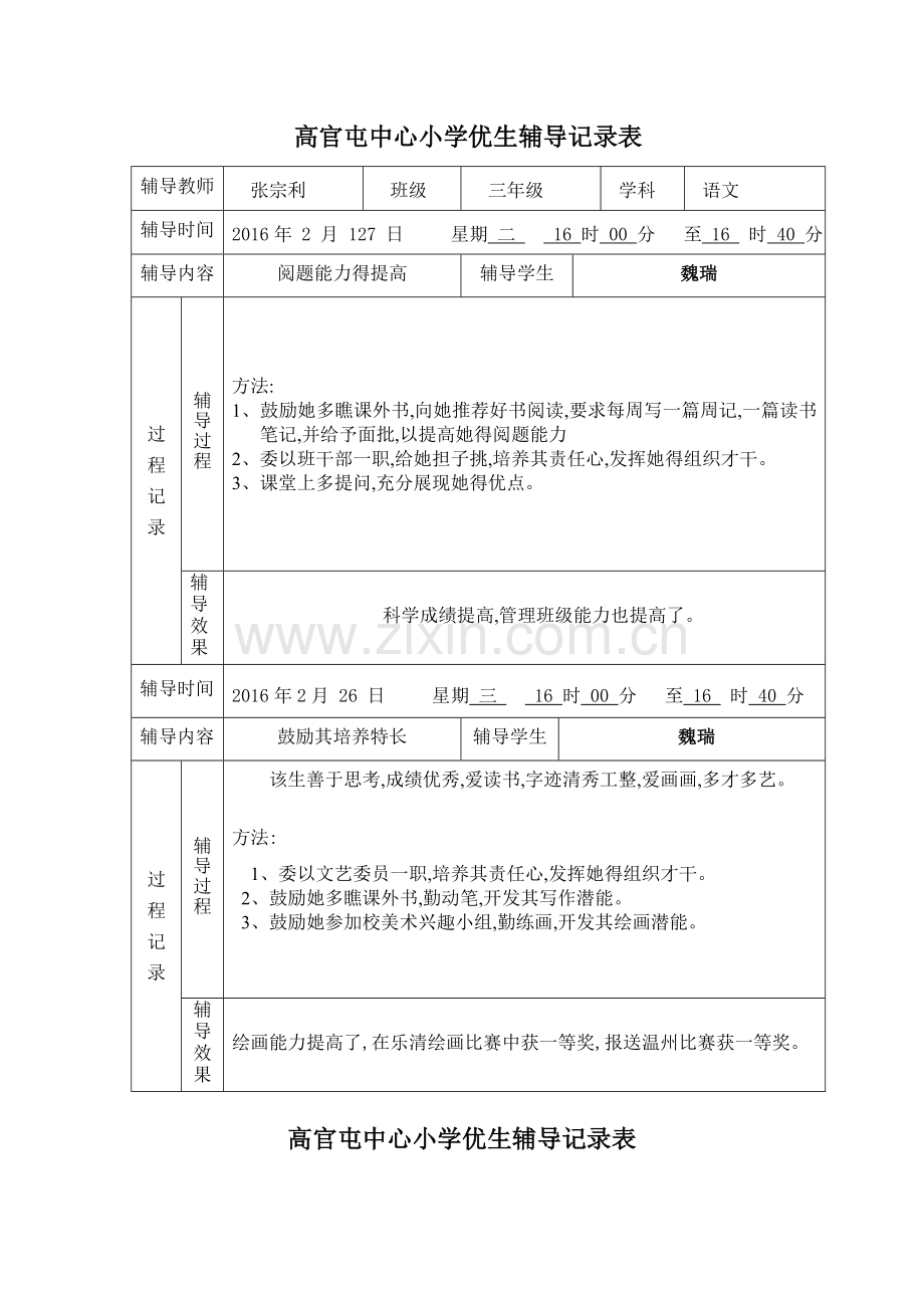 优生辅导记录表1.doc_第1页