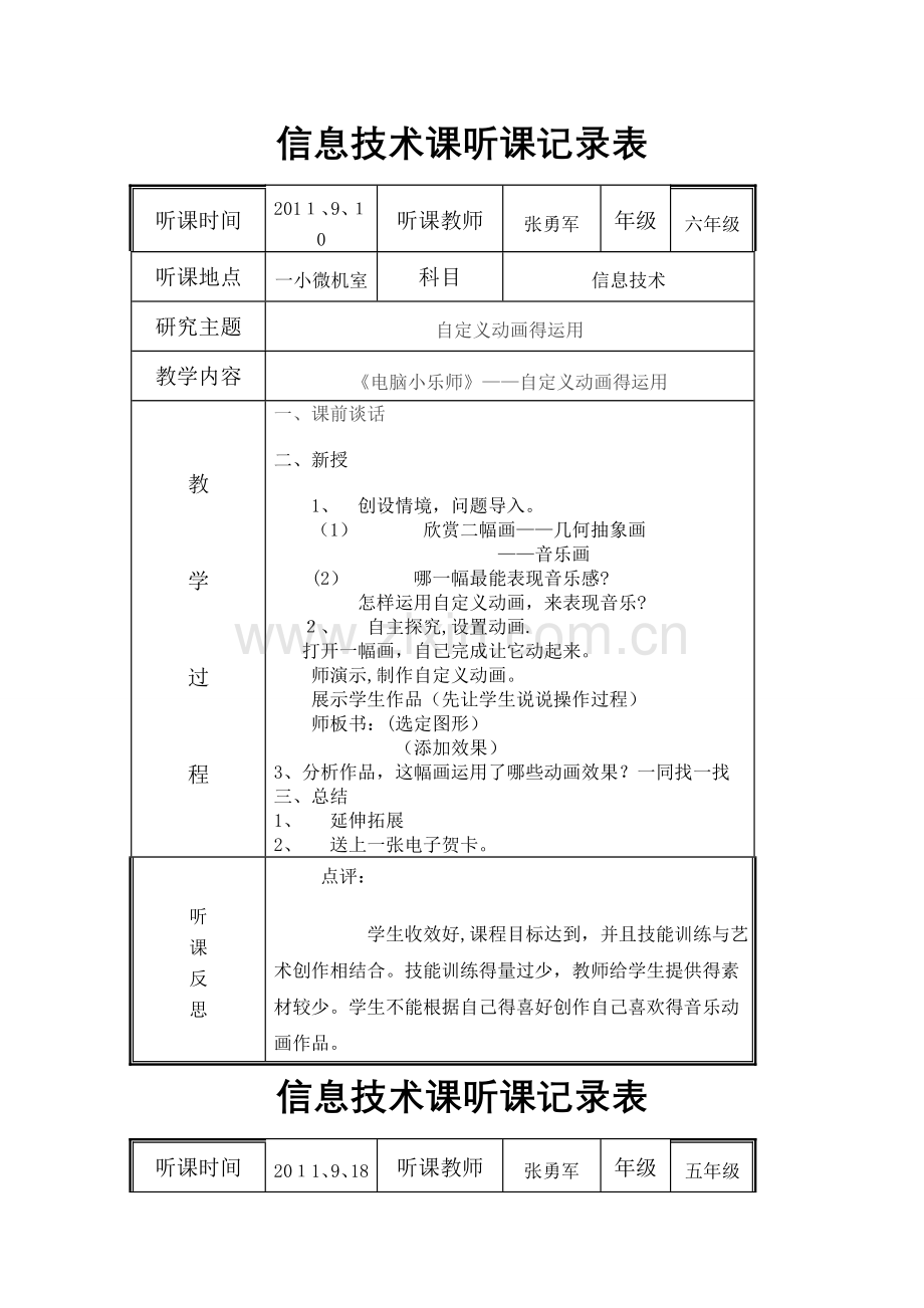 信息技术课听课记录表.doc_第1页