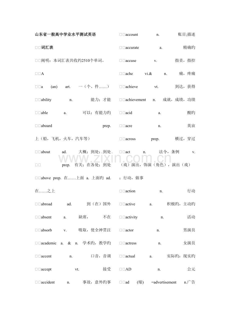 2023年高中学业水平测试会考英语词汇表.doc_第1页