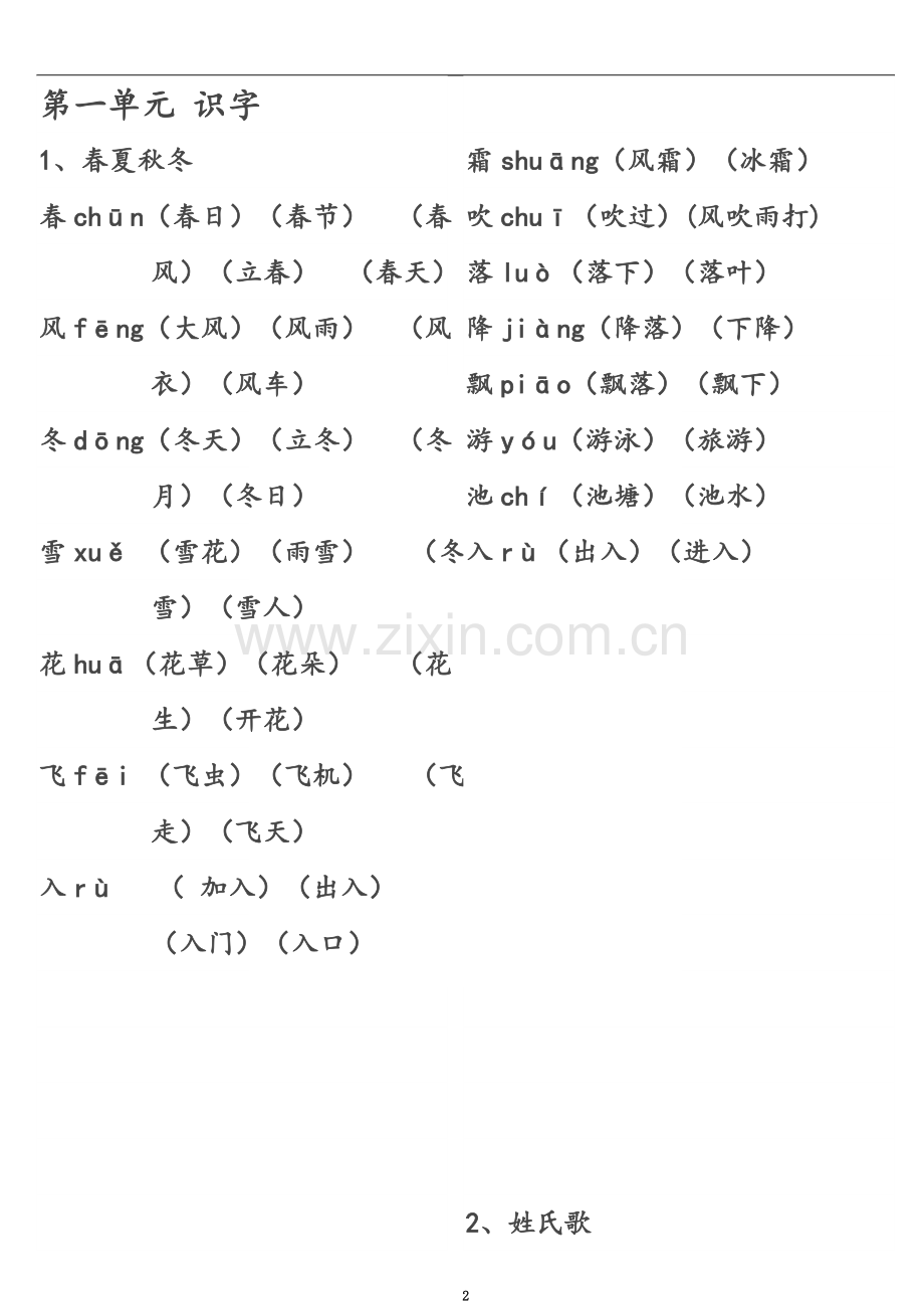 一年级下册生字表组词大全.doc_第2页