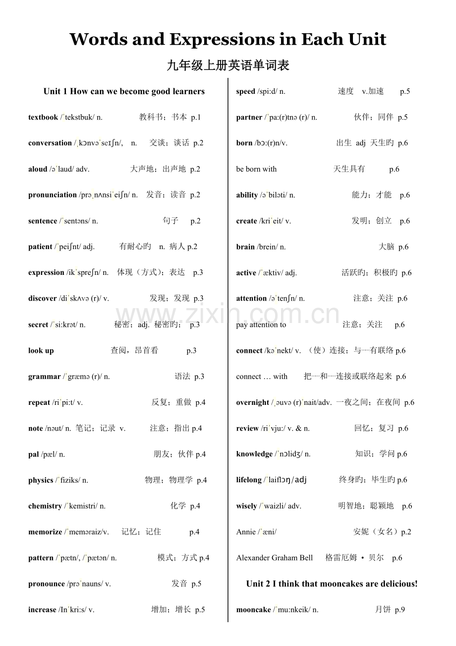 2023年新人教版九年级英语全册各单元单词表含音标.doc_第1页