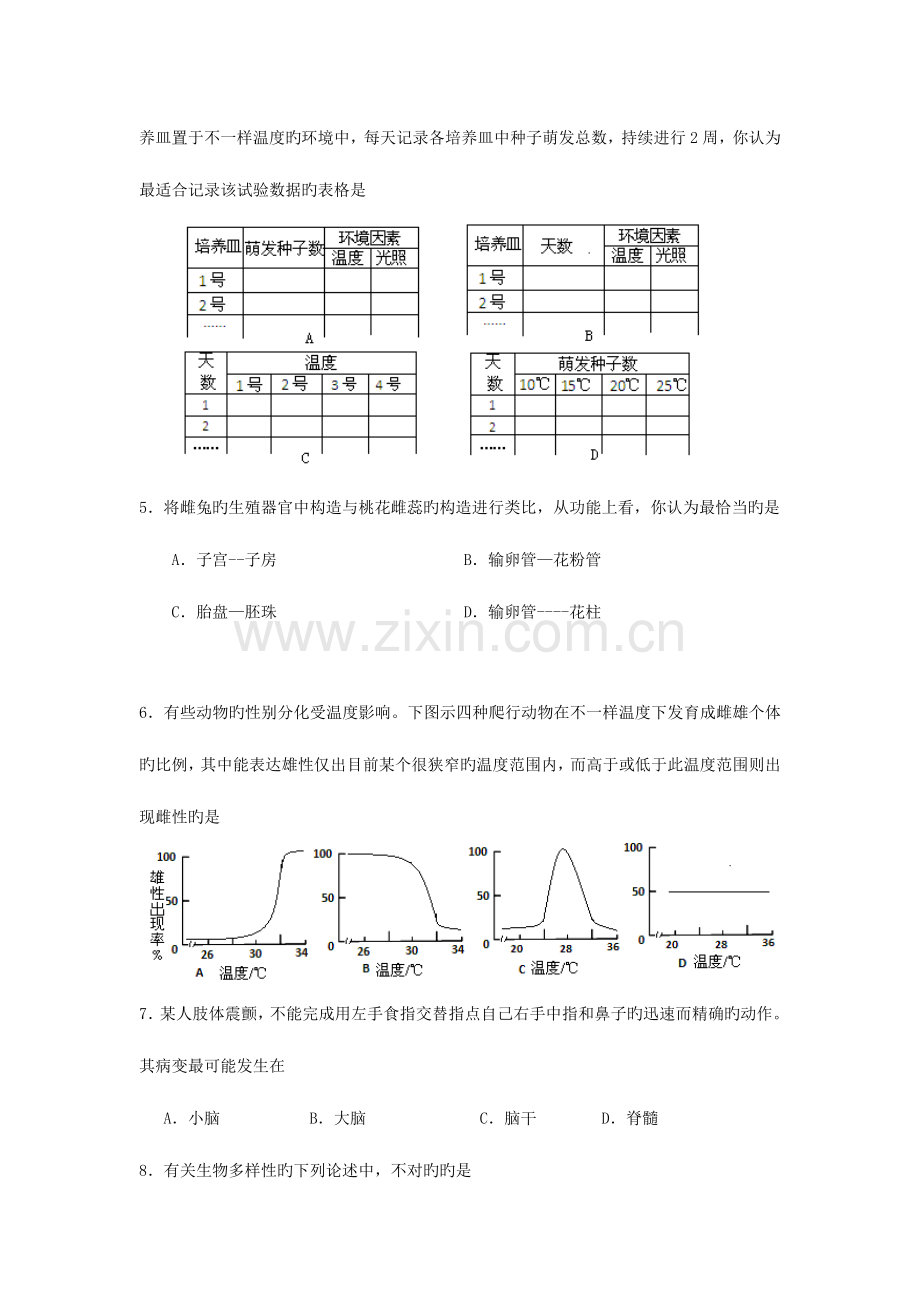 2023年中南六省初中生物竞赛初赛试题含答案.doc_第2页