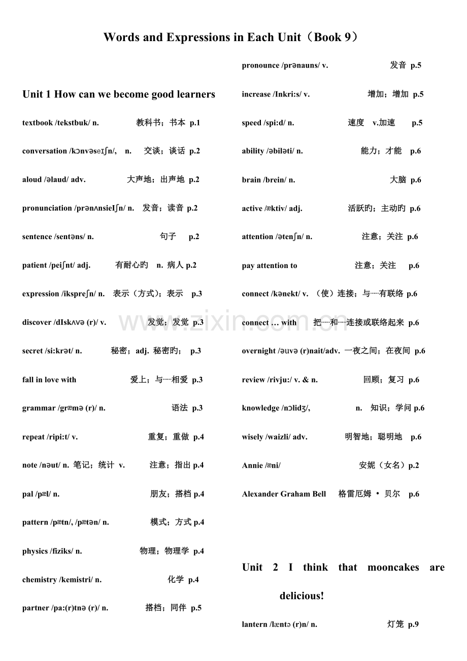 九年级英语全册单词表.doc_第1页