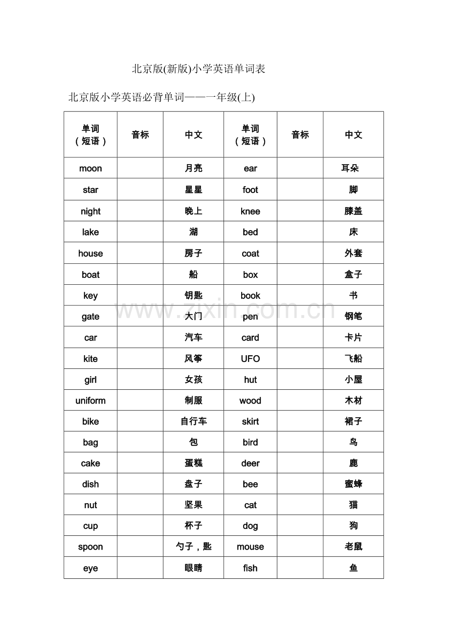 北京版英语单词表.doc_第1页