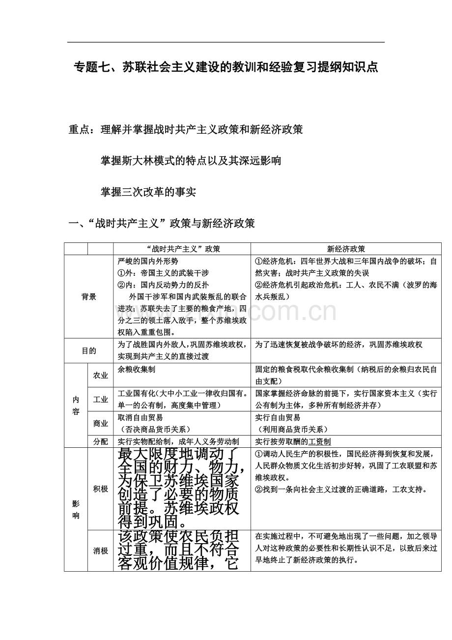 专题七、苏联社会主义建设的教训和经验复习提纲知识点.docx_第2页