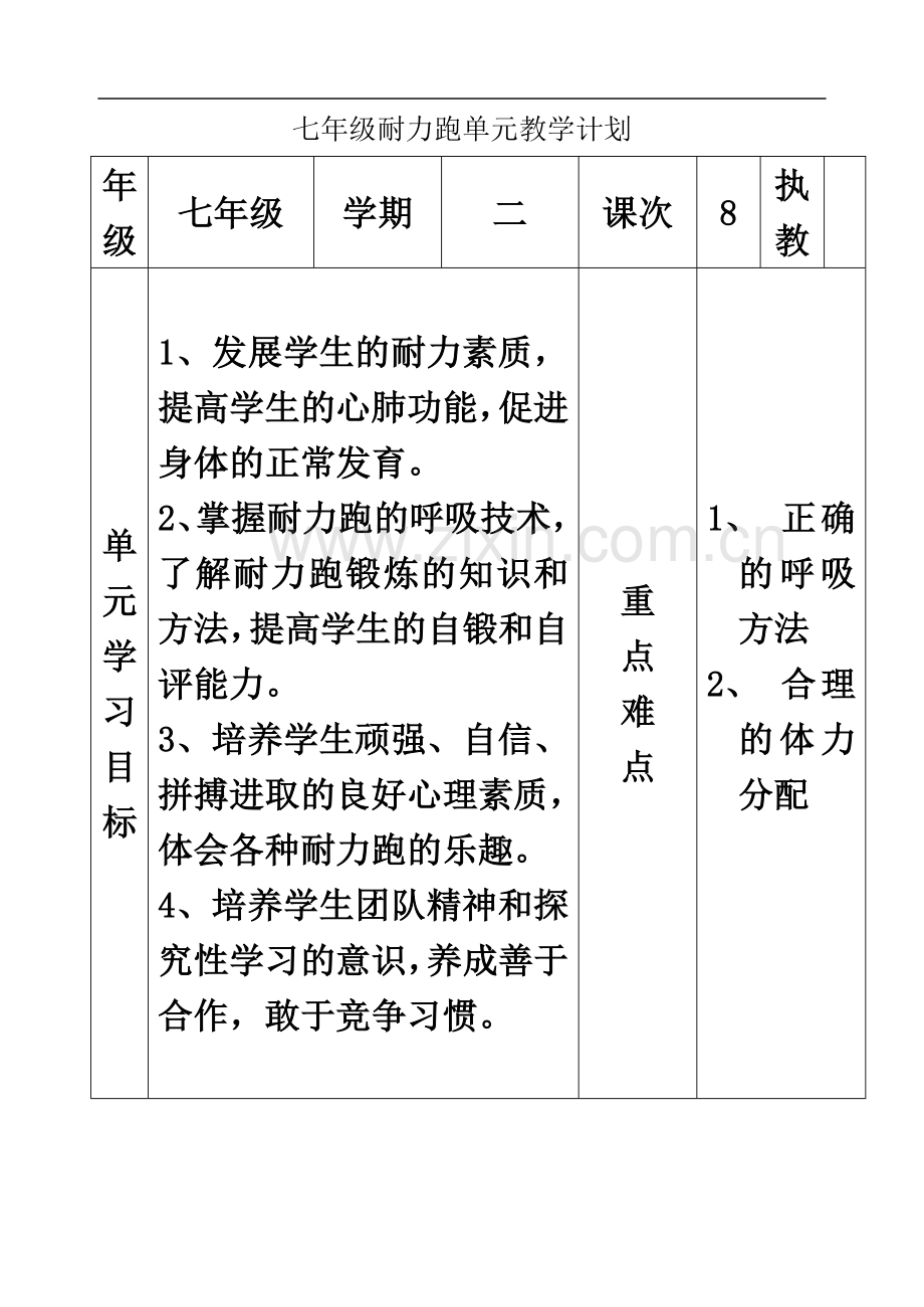 七年级耐力跑单元教学计划及教案.doc_第2页