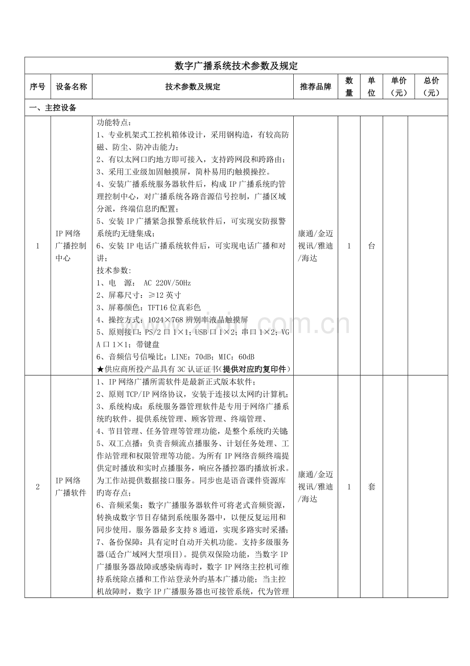 数字广播系统技术参数及要求.doc_第1页