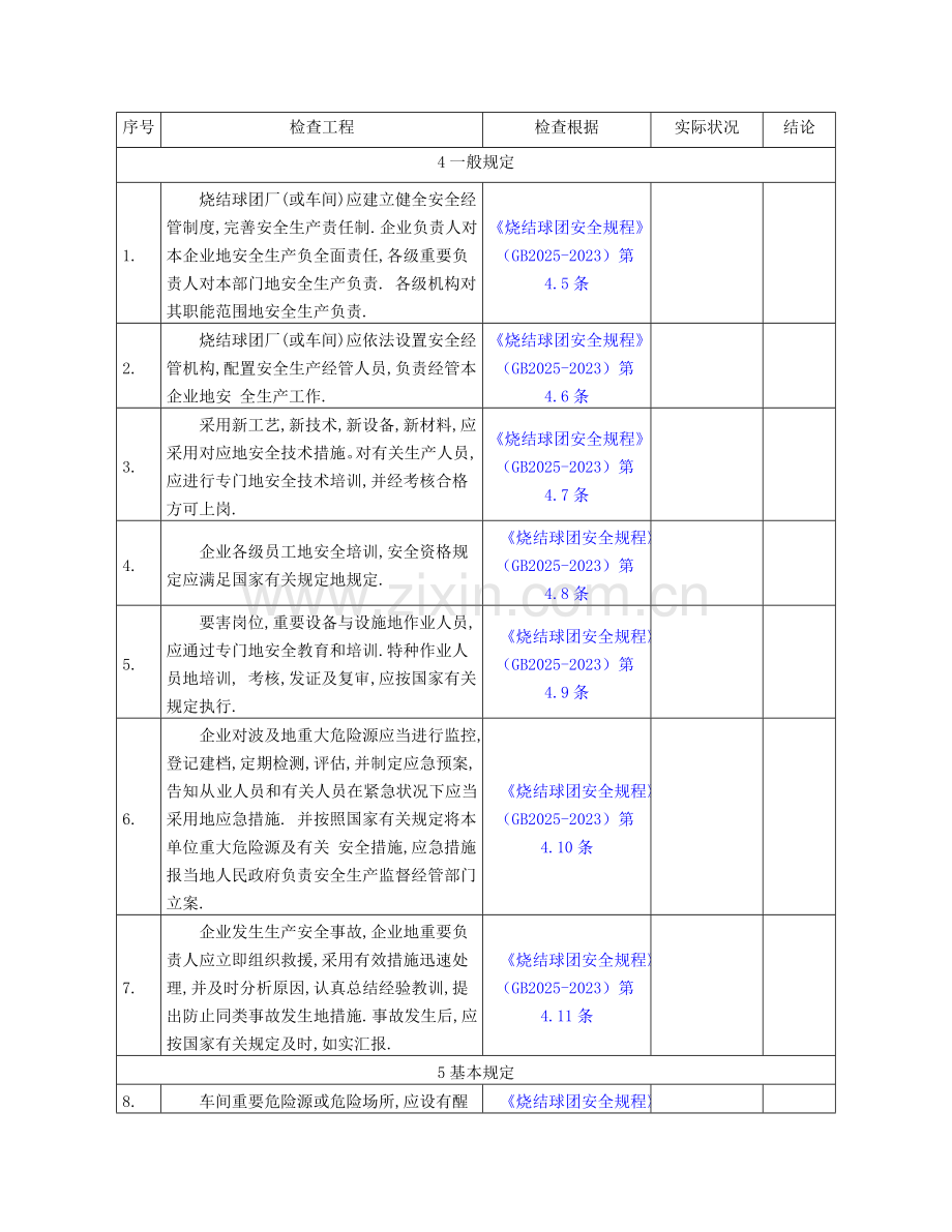 冶金企业安全生产标准化烧结标准化检查表文件.doc_第1页