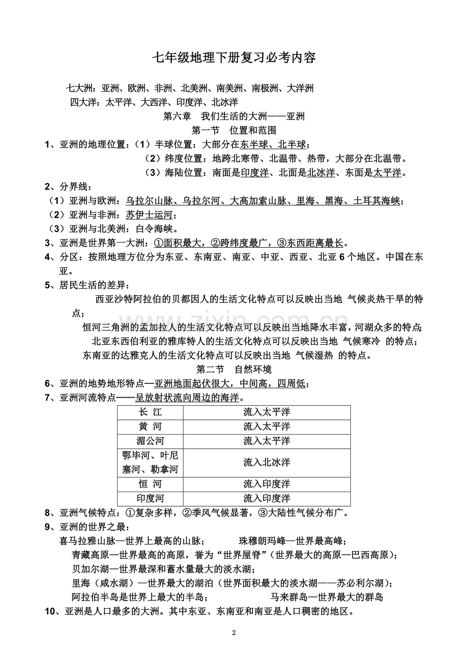 七年级地理下册知识点归纳(同名10090).doc_第2页