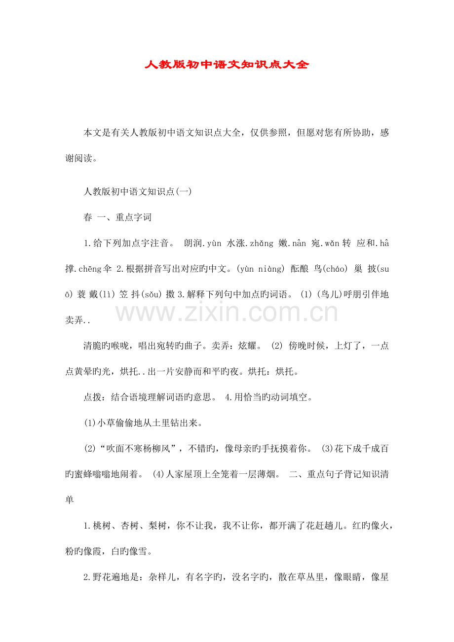 2023年人教版初中语文知识点大全.docx_第1页