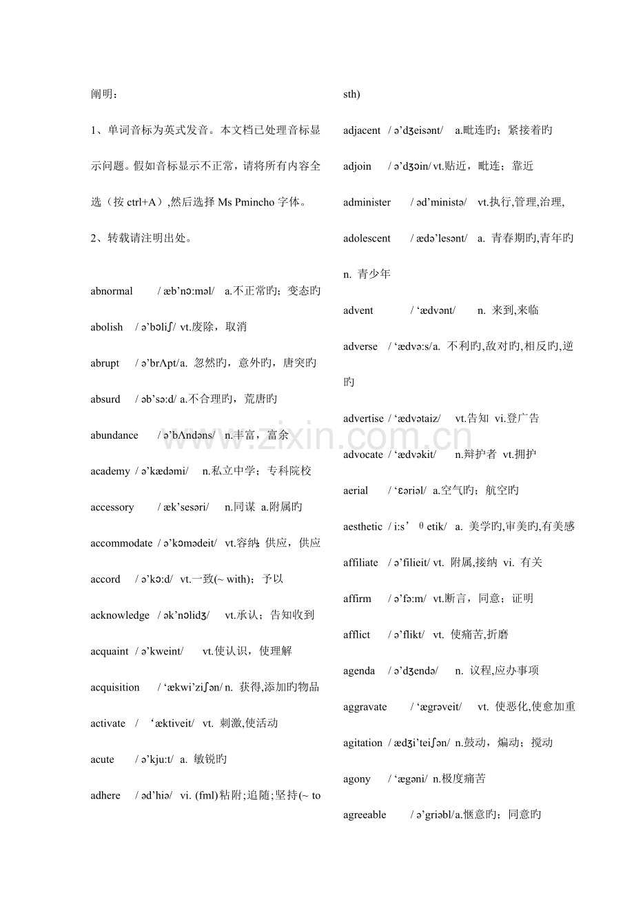 2023年英语六级词汇带音标.doc_第1页