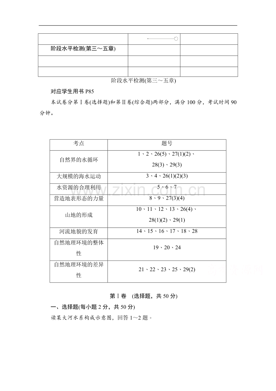 2022-2022学年高中地理人教版必修1同步作业与测评：阶段水平检测(第三～五章)-Word版含解析.doc_第1页