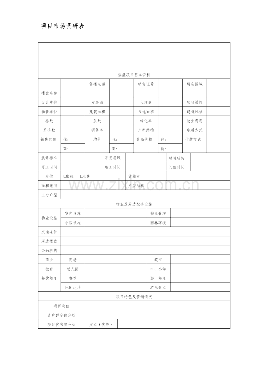 楼盘项目市场调研表格式.doc_第1页