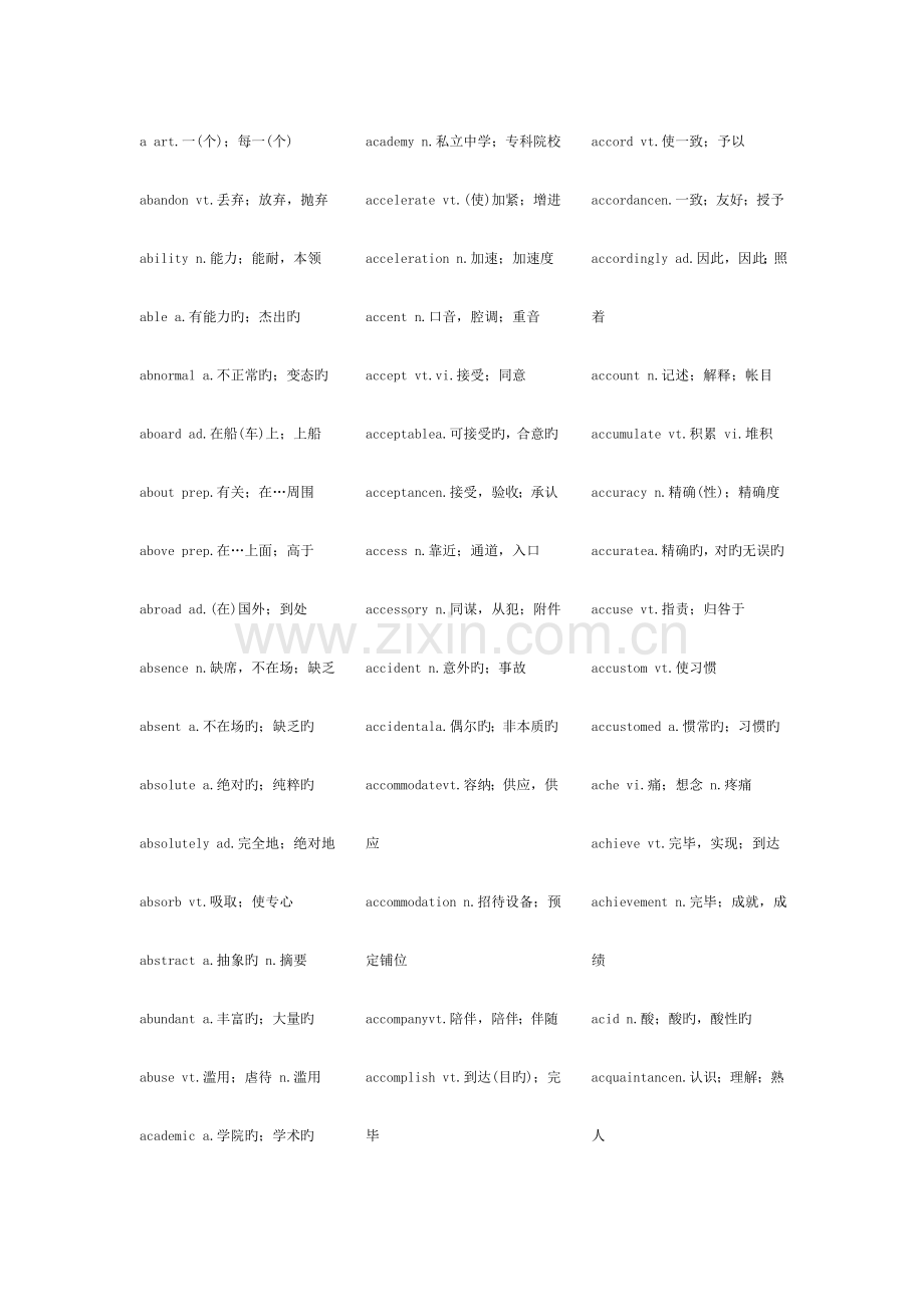 2023年英语四级单词表TXT.doc_第1页