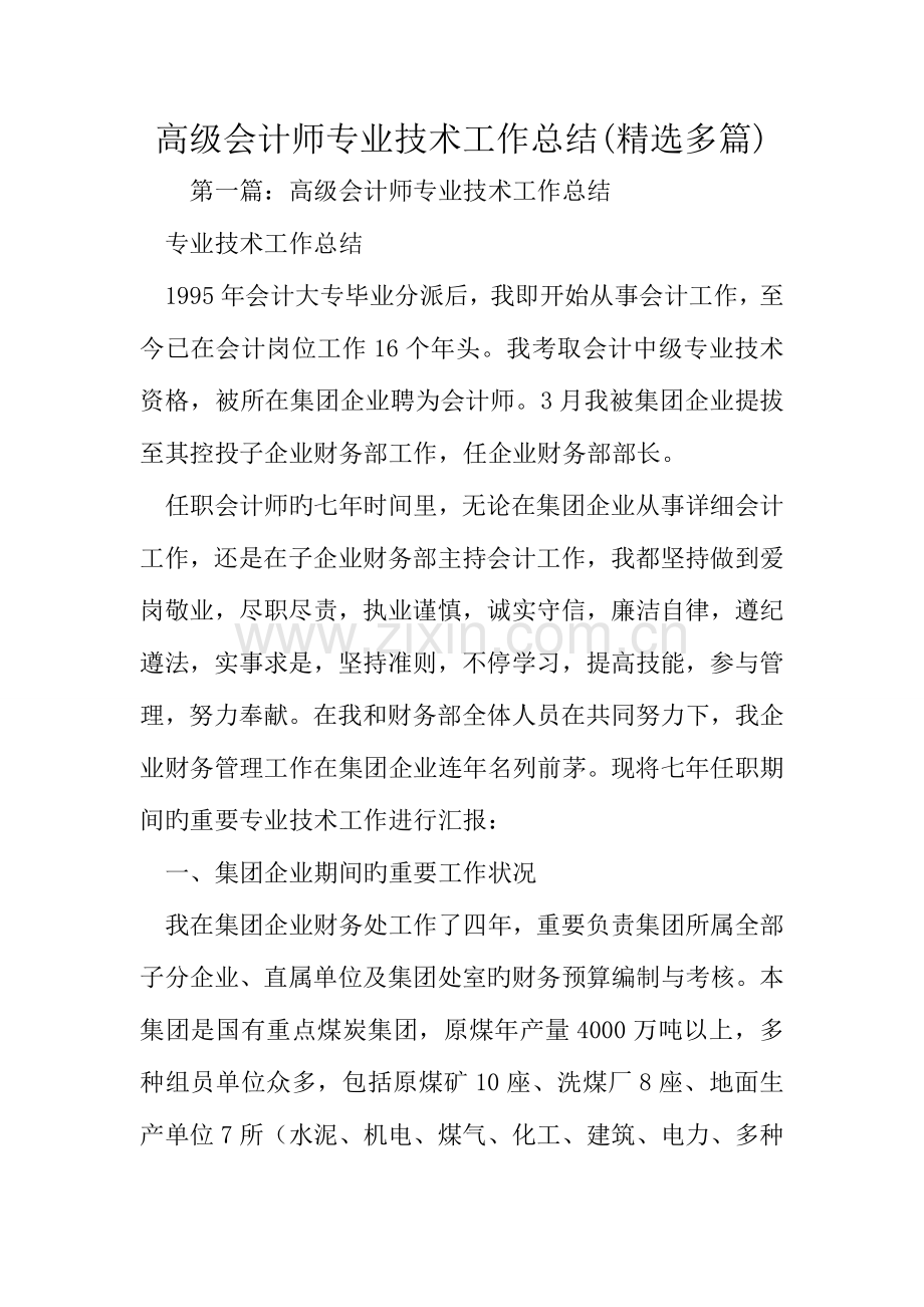 2023年总结范文高级会计师专业技术工作总结多篇.doc_第1页