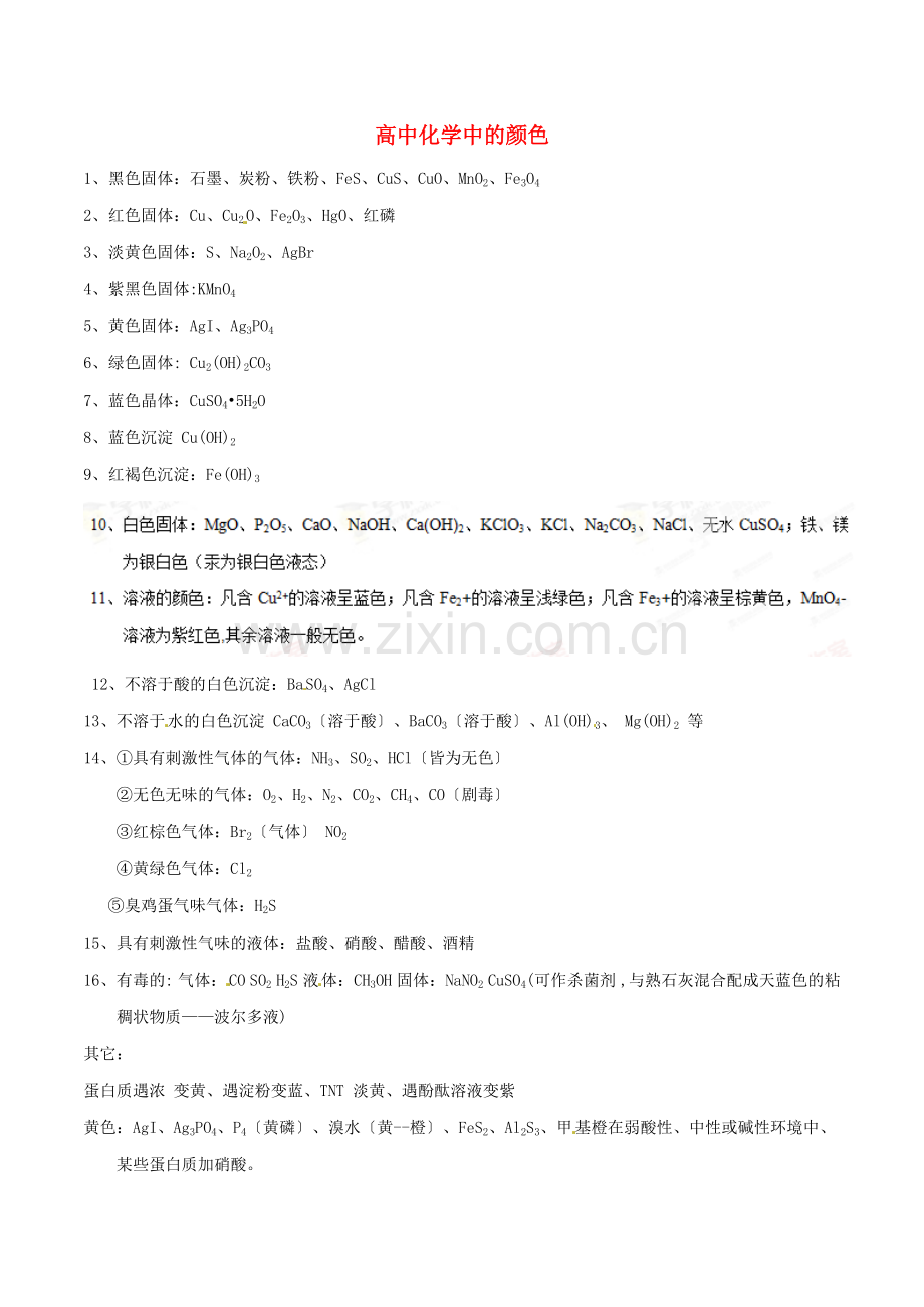 2022年高考化学艺体生百日突围系列专题1.8高中化学中的颜色.doc_第1页