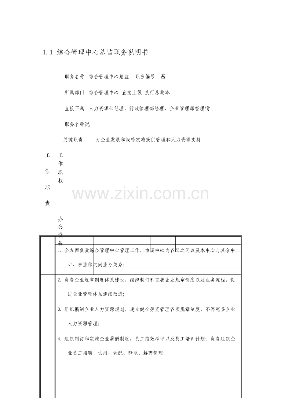 综合管理中心总监职务说明书.doc_第1页