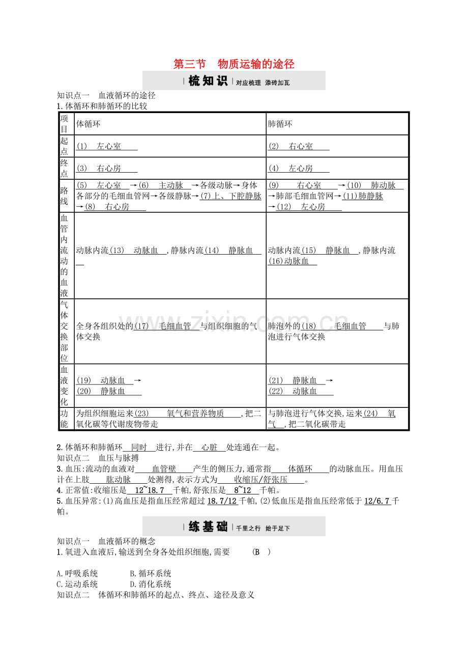 2017-2018学年七年级生物下册3.3.3物质运输的途径检测新.doc_第1页