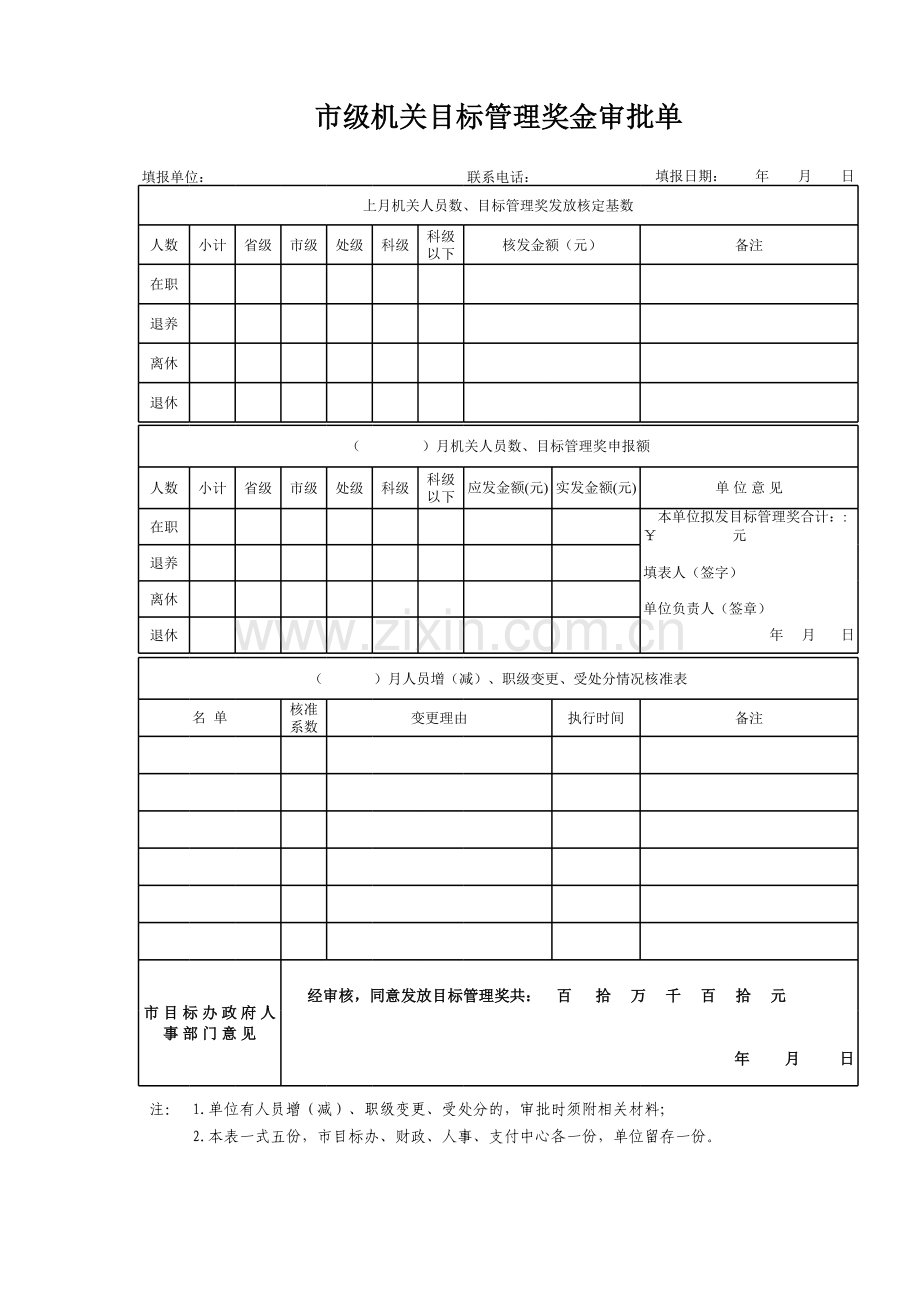 市级机关目标管理奖金审批单.xls_第1页