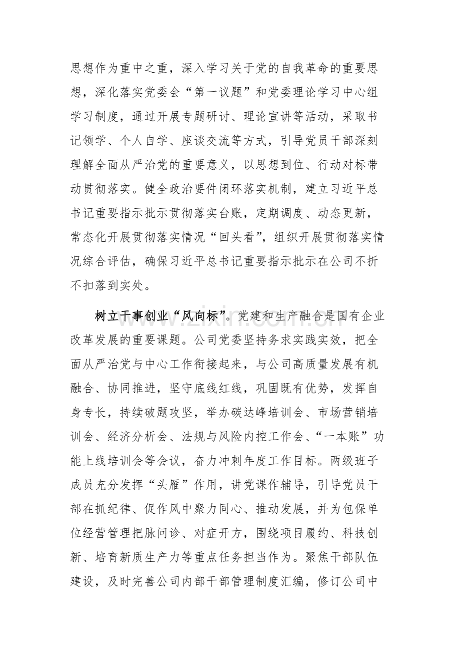 公司党委2024年在全面从严治党重点工作推进会上的汇报发言范文.docx_第2页