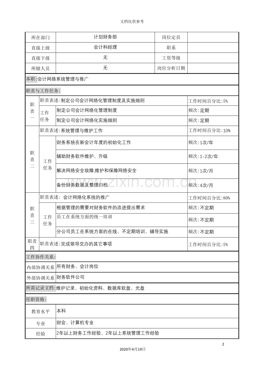 计划财务部网络会计的岗位说明书.doc_第2页