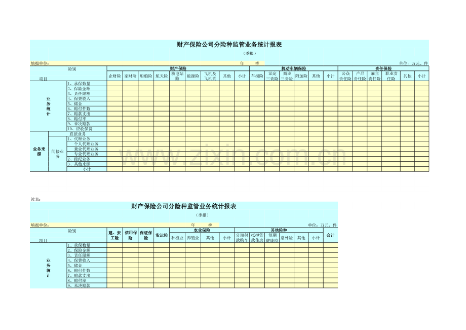 财产保险公司分险种监管业务统计报表.xls_第1页