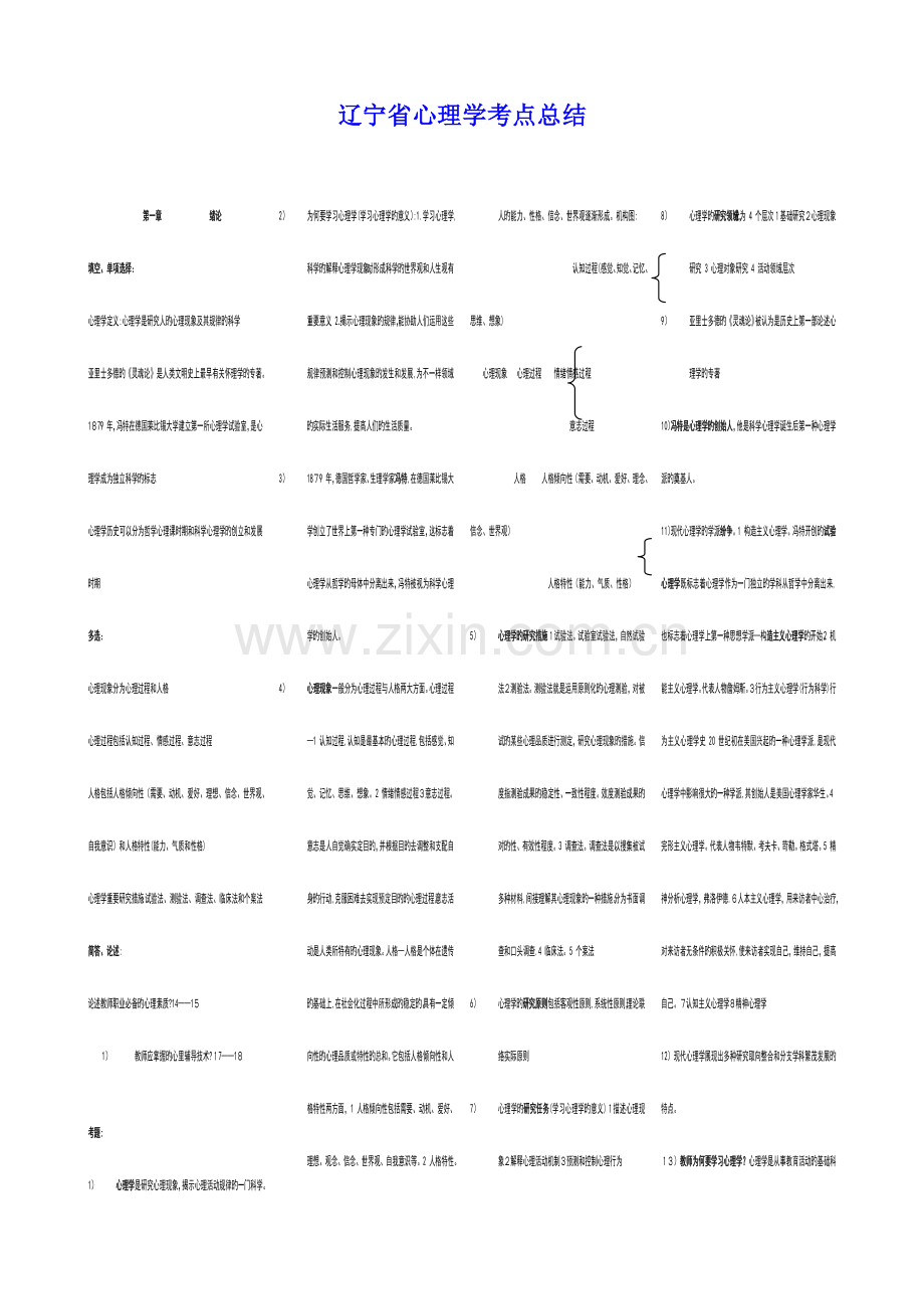 2023年辽宁省心理学考点总结小炒版.doc_第1页